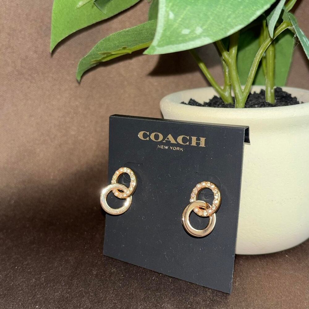 COACH earrings Gold Tone Interlocking Circle Pavé Crystal Earrings
